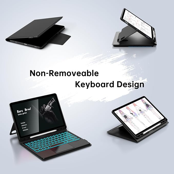 Touch Keyboard Case for Samsung Galaxy Tab S11 11 inch - Folio Combo Wireless Smart Touch Trackpad Keyboard Tablet Cover - 7 Colors Backlit Keyboard with S Pen Holder for Galaxy Tab S11 112025 Black