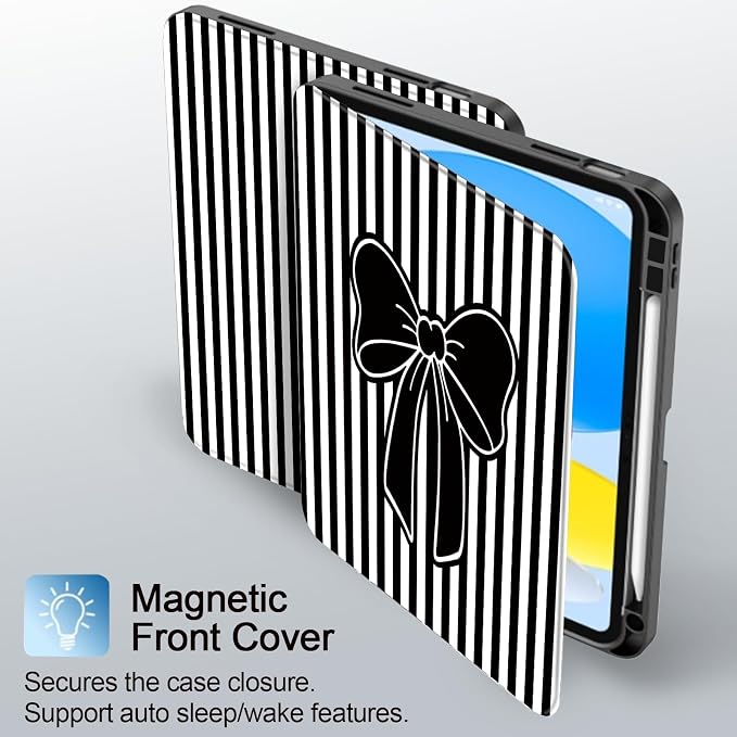 Black White Striped-Black Bow