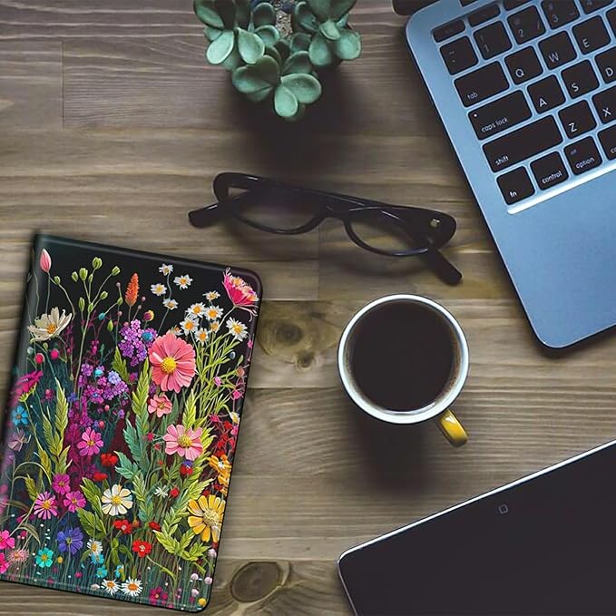 Case for Kindle Paperwhite 12th Generation &amp Kindle Colorsoft Signature Edition 2024 7 inch Lightweight Smart Case PU Leather Adjustable Stand Protective Cover with Auto Wake/Sleep - Floral Flower