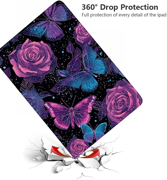 Case for Samsung Galaxy Tab A11+ / Tab A9+ 11 Inch 2025/2023Slim Protective LeatherAuto Wake/SleepAdjustable Viewing Angle Stand.Rose Butterfly
