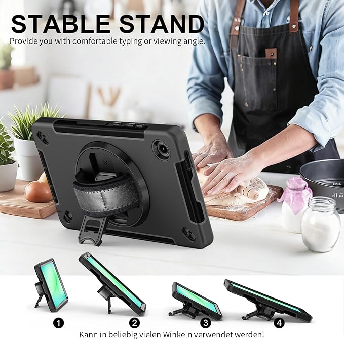 Junfire Protective Case for Galaxy Tab A11 8.7-inch 2025 with Built-in Screen Protector Shockproof Case for Samsung Tab A11 SM-X130/X135 with 360°Rotating Kickstand/Hand Strap/Carrying Shoulder Belt
