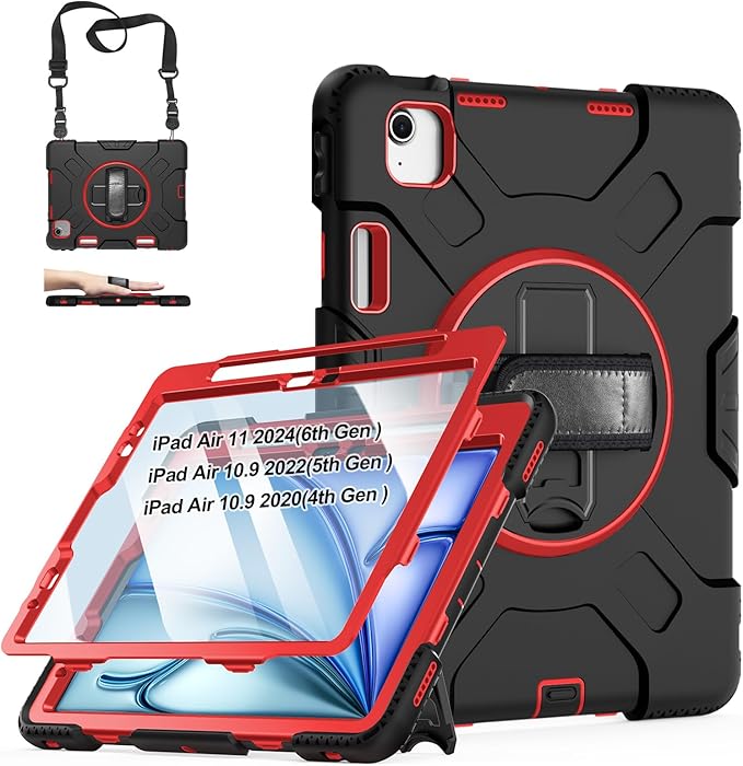 Case for iPad Air 11 M4 2026/ M3 2025/ M2 2024: Silicone Cover for iPad Air 5th &amp 4th Generation 10.9 Inch (2020/2022) with Screen Protector- Stand- Handle- Shoulder Strap- Pencil Holder