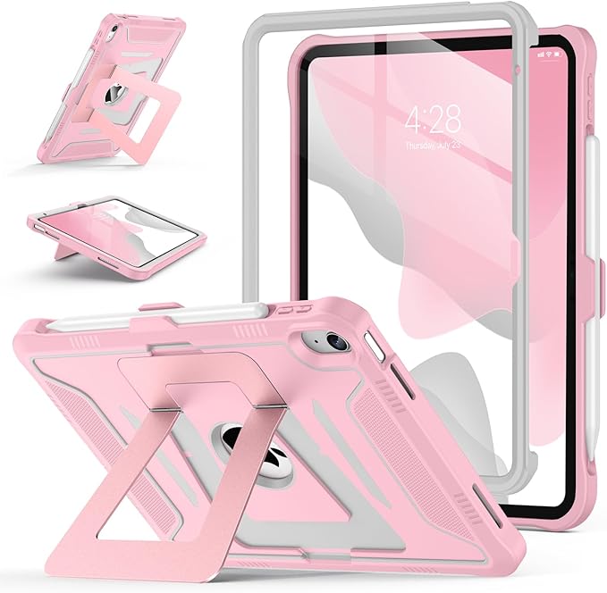 Soke Case for iPad (A16) 11th Generation 11-Inch 2025 /10th Generation 10.9-Inch 2022 with Screen Protector and Multi-Angle Kickstand Rugged Full Body Heavy Duty Protective Cover - Gray Pink