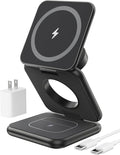 Foldable Magnetic Wireless Charger KU XIU X40 Aluminum Alloy 3 in 1 Charging Station for Apple Fast Charging Travel Charger for iPhone 17 16 15 14 13 12 5W for Apple Watch &amp AirPods Black