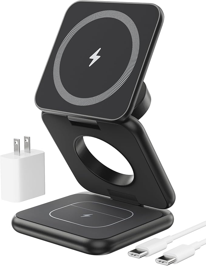 Foldable Magnetic Wireless Charger KU XIU X40 Aluminum Alloy 3 in 1 Charging Station for Apple Fast Charging Travel Charger for iPhone 17 16 15 14 13 12 5W for Apple Watch &amp AirPods Black