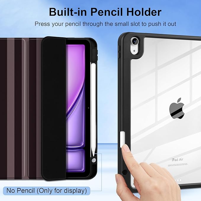 DONGKE Case for iPad Air 11-inch M4 2026 &amp M3 2025 &amp M2 2024 iPad Air 5th/4th Generation 10.9 2022/2020 [Built-in Pencil Holder] Clear Acrylic Back Trifold Stand Smart Cover Brown Stripes