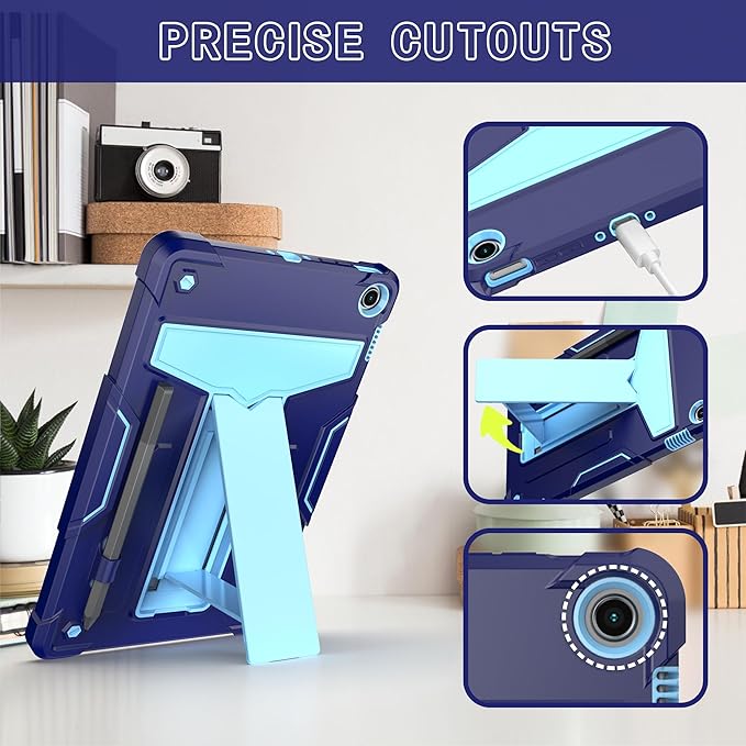 Case for Amazon Fire Max 11 (13th Generation 2023 Released) - Heavy Duty Hybrid Protective Case Cover with Kickstand + 1 Screen Protector and 1 Random Stylus (Navy Blue/Blue)