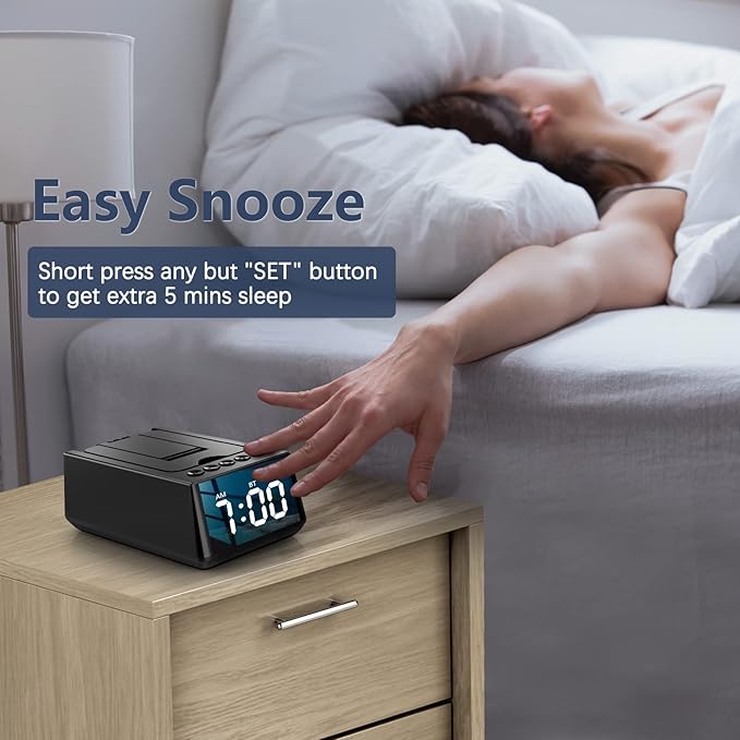 Cell Phone Stand with Wireless Bluetooth Speaker &amp Alarm Clock 3 in 1 Adjustable Holder with Anti-Slip Base Fits All Phones Tablets Unique Tech Gifts for Men/Women Dad Mom Husband Wife (Blac