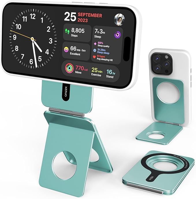 Cell Phone StandAdjustable Height and Angle Foldable Phone Holder for Desk Aluminum Cell Phone HolderStrong Magnetic Phone Stand Compatible with iPhone 16/15/14/13/12 Series (Ocean Blue)