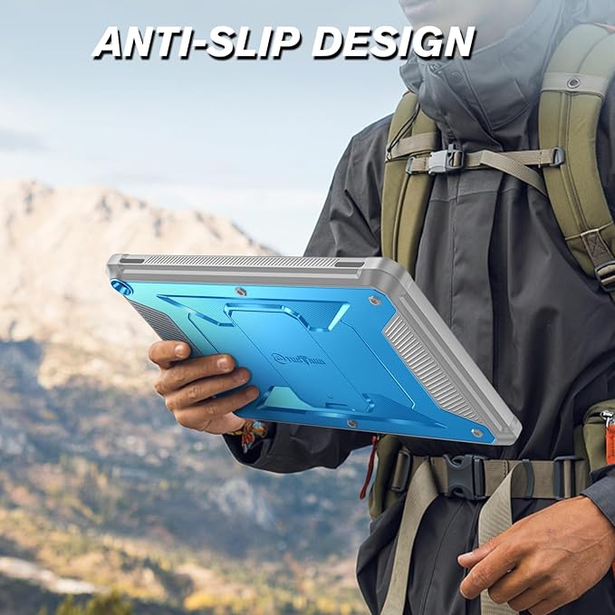 Fintie Shockproof Case for All-New Fire HD 10 Tablet (13th Generation 10.1 2023 Release) [Tuatara] Rugged Unibody Hybrid Bumper Kickstand Cover with Built-in Screen Protector Blue