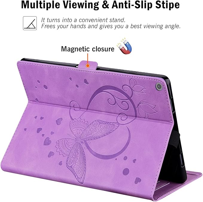 Case for Fire HD 10 Tablet 9th/7th/5th Generation 2019/2017/2015 Release Multiple Angles Viewing Stand Cover Soft TPU Back Cover with Pen Holder and Auto Wake/Sleep Purple