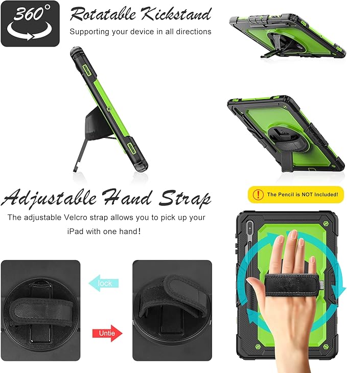 Case for Samsung Galaxy Tab S8 Plus 2022/S7 FE/S7 Plus 5G 12.4-inch Tablet Case Protective [with Screen Protector] Rotatable Kickstand S Pen Holder Hand/Shoulder Strap (Green)