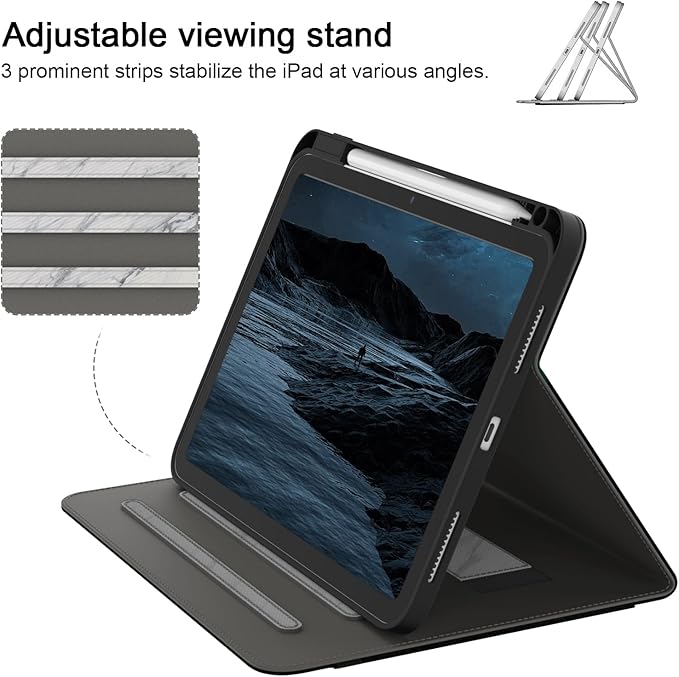 Case for iPad Pro 11 inch (M5/M4) 2025/2024 Multi-Angle PU Leather Cover for i Pad Pro 11 with Pencil Holder/Hand Strap/Pocket Auto Wake/Sleep Black
