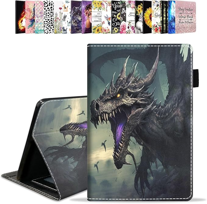 Case for All-New Amazon Kindle Fire HD 10 &amp 10 Plus Tablet 10.1 (13th/11th Generation 2023/2021 Release) - PU Leather Folio Case with Smart Auto Wake/Sleep Evil Dragon
