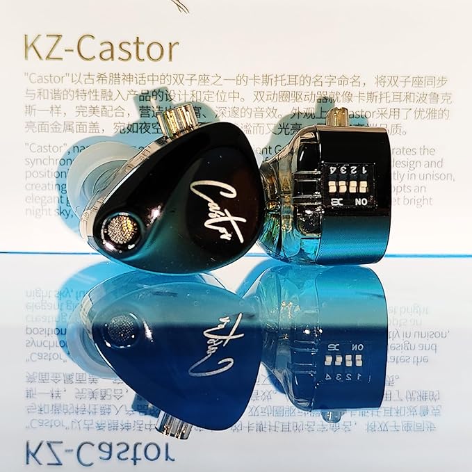 KZ Castor in Ear Monitor Headphones HiFi Improved Bass Earphone Sound Tunable Noise Isolating IEMs Dual-Dynamic Driver Wired Earbuds 2PIN-C Detachable Cable for Singers Musicians