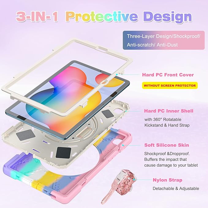 BRAECN for Samsung Galaxy Tab S6 lite Case 10.4 inch 2024/2022Rugged Shockproof Case with 360 Rotating Hand Strap&ampKickstand Shoulder Strap S Pen Holder for Samsung Galaxy Tab S6 Lite Tablet