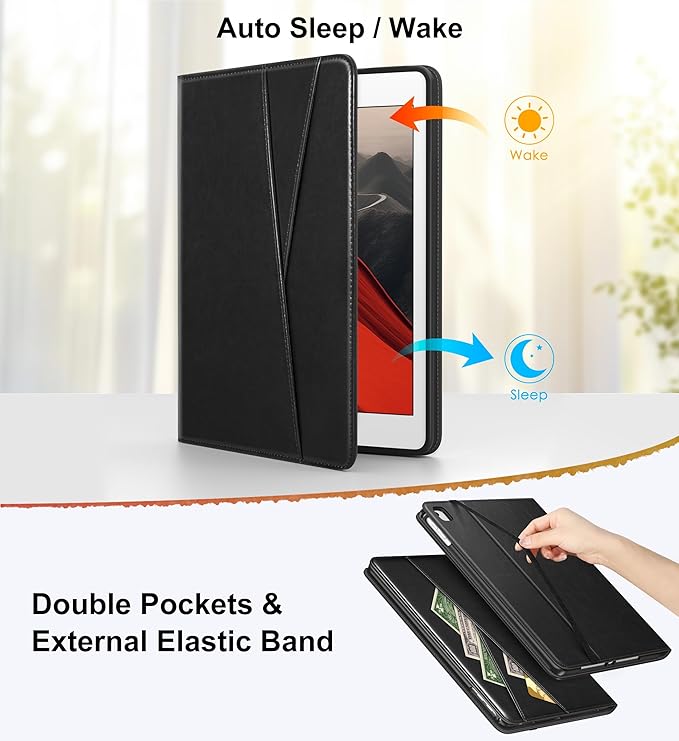 DTTO for iPad 6th / 5th Generation 9.7 Inch (2018/2017) iPad Air 2 / Air 1 Case 360 Degree Rotating Premium Leather Folio Stand Cover with Pencil Holder Black