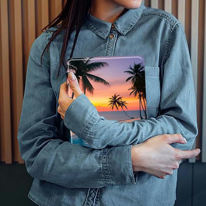 Case for iPad Pro 11 Inch Case M4(2024 5th Generation) Sunset Beach Palm Trees Theme 360 Degree Rotating Stand Protective Cover with Auto Sleep/Wake
