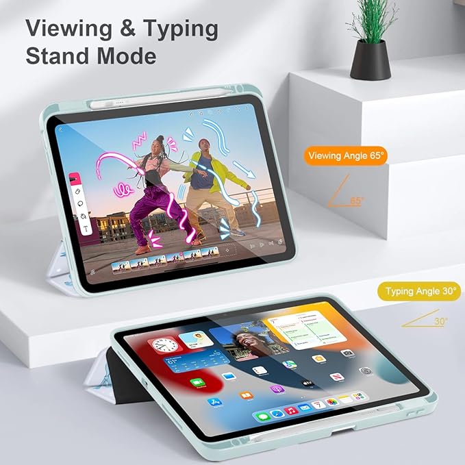 Tuiklol Case for iPad 10.2 Inch 2021 2020 2018 Release 9th / 8th / 7th Generation Built-in Pencil Holder TPU Protective Stand Back Cover Trifold Stand-Auto Wake/Sleep Bow-Blue