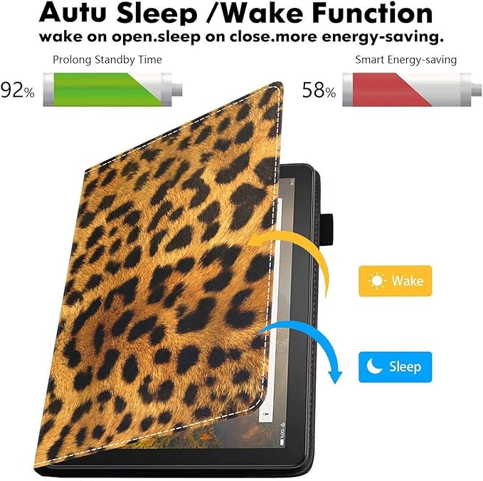 Case for Amazon Kindle Fire HD 10 &amp 10 Plus Tablet 10.1 (13th/11th Generation 2023/2021 Release) - PU Leather Folio Case with Smart Auto Wake/Sleep Leopard Print