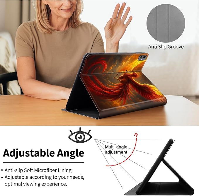Case for iPad Pro 13 Inch Case M4 (2024 Model 7th Generation)PU Leather Folio Cover with Auto Sleep WakeMulti-Angle ViewinPhoenix Flame Bird