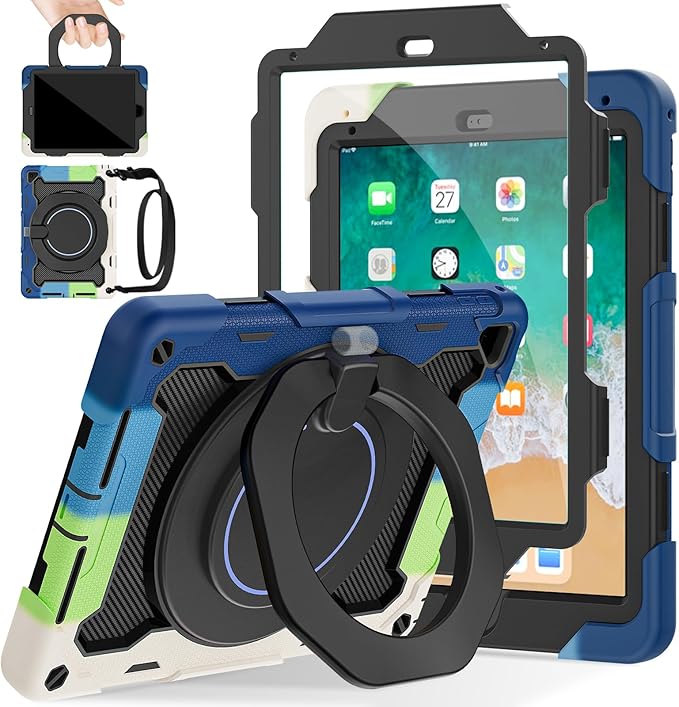 ROISKIN iPad 6th 5th Generation Case 9.7 Inch Pro 9.7 Air 2 with 360 Kickstand Hand Strap [Screen Protector 15ft Drop Protection]Heavy Duty Air 2 /Pro 9.7 / iPad 6th 5th Gen Case for Kids Women Men