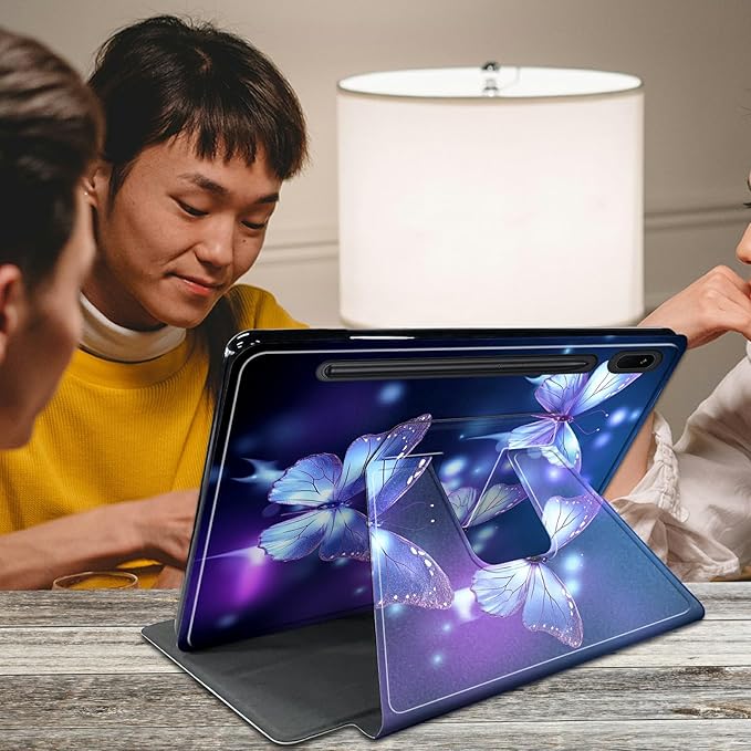Purple Butterflies Pattern Case for Samsung Galaxy Tab S9 Ultra 14.6 Inch 2023-X910/X916/X918 / S8 Ultra 2022/S10 UltraBFDHGQZC 360 Degree Rotating Stand Protective Cover with Auto Sleep/Wake