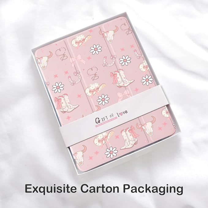 Cute Western Cowgirl Bow for iPad 7th/8th/9th Generation Case with Pencil Holder Auto Sleep/Wake Pink Leather Soft TPU Back Cover for iPad 10.2 Inch 2019/2020/2021