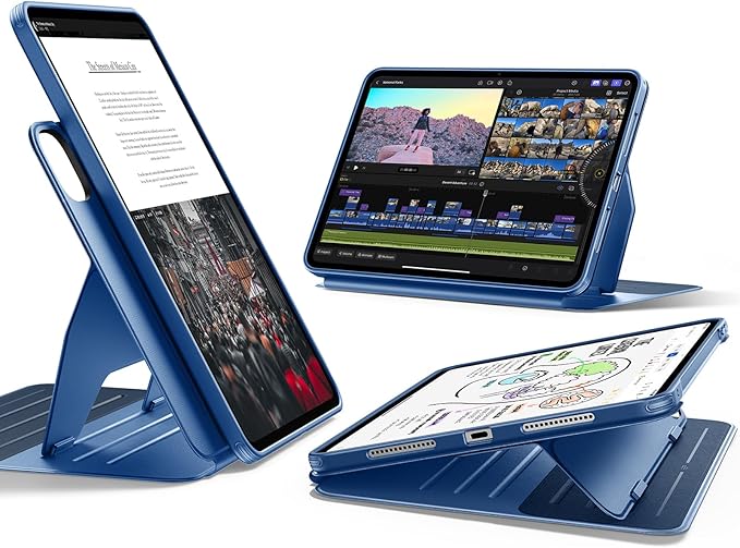 ESR for iPad Pro 13 Inch Case (M5/M4) 2025/2024 Rotating Case with Removable Magnetic Cover Adjustable Portrait/Landscape Stand 9 Standing Angles Shift Series Blue