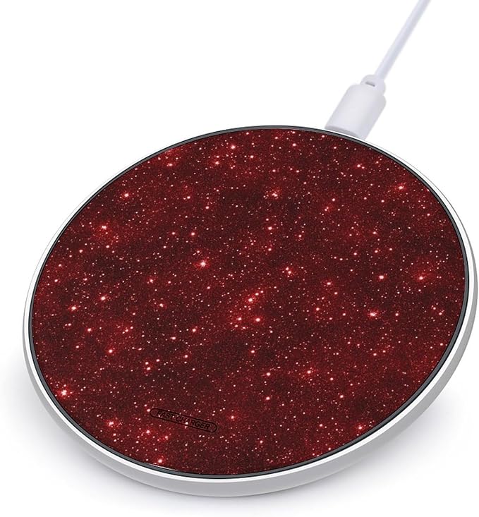 Red Glittery Pattern Phone Charger Magnetic Charging Pad Anti-Slip with USB Cable