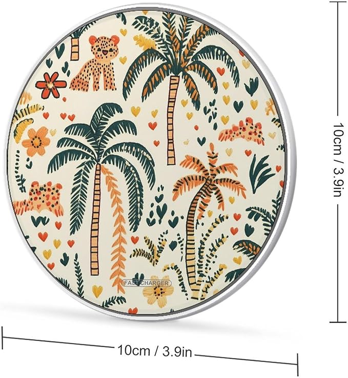 Tropical Palms Tree Leopards Phone Charger Magnetic Charging Pad Anti-Slip with USB Cable