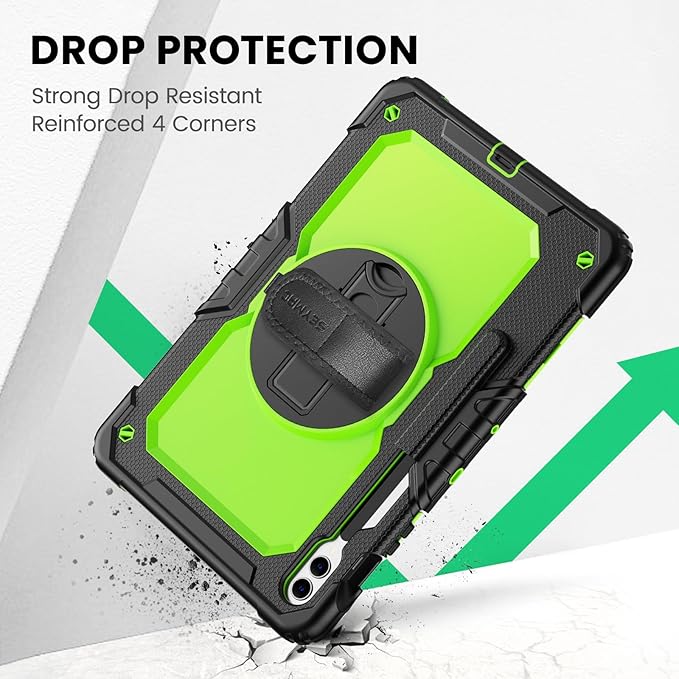 SEYMAC Case for Samsung Galaxy Tab S10+ Plus 2024/S9 FE+/S9+ 12.4 2023 Heavy Duty Shockproof Protective Case With Screen Protector Stand Hand/Shoulder Strap and Pen Holder Green