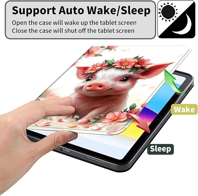 Case for Amazon Kindle Fire HD 10 and Fire HD 10 Plus 10.1 Tablet Case (13th/11th Generation 2023/2021 Release) Slim Fit PU Leather Cover with Auto Sleep/Wake - Cute Pig Flower