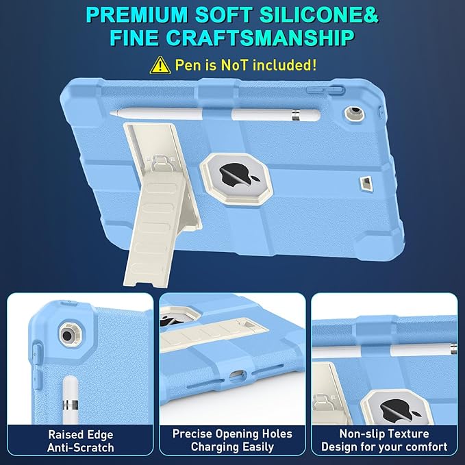 Case for iPad 9th/8th/7th Generation 2021/2020/2019(10.2 inch) Heavy Duty Shockproof Rugged Protective 10.2 Cover with Built-in Stand for iPad 9 8 7 Gen(White+Light Blue)