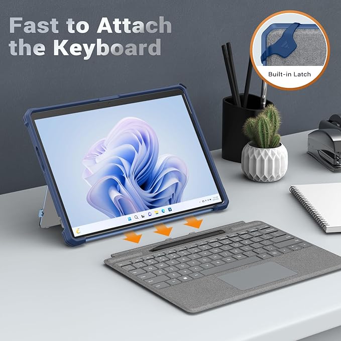 MoKo Case for Microsoft Surface Pro 11 Surface Pro 10 Surface Pro 9 13 Inch All-in-One Rugged Cover with Kickstand Protective Case Compatible with Type Cover KeyboardBlue