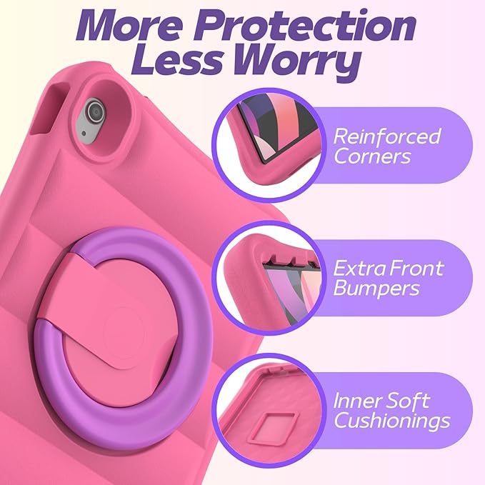MRWHO Kids Case for iPad Air 5th 4th Generation 10.9 inch – Lightweight Rotating Stand Folding Handle Rugged Cover for Apple ipad Air 5 4 Gen Girls Boys Pink