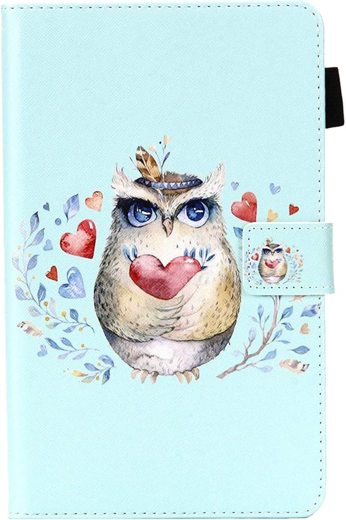 Kindle Fire HD 10 Tablet 2019/2017 Case 9th/7th Generation 10.1 with Pencil Card Holder [Auto Sleep/Wake] Smart Folio Stand Multi-Angle Viewing PU Leather Shockproof Cover Green Flower Owl