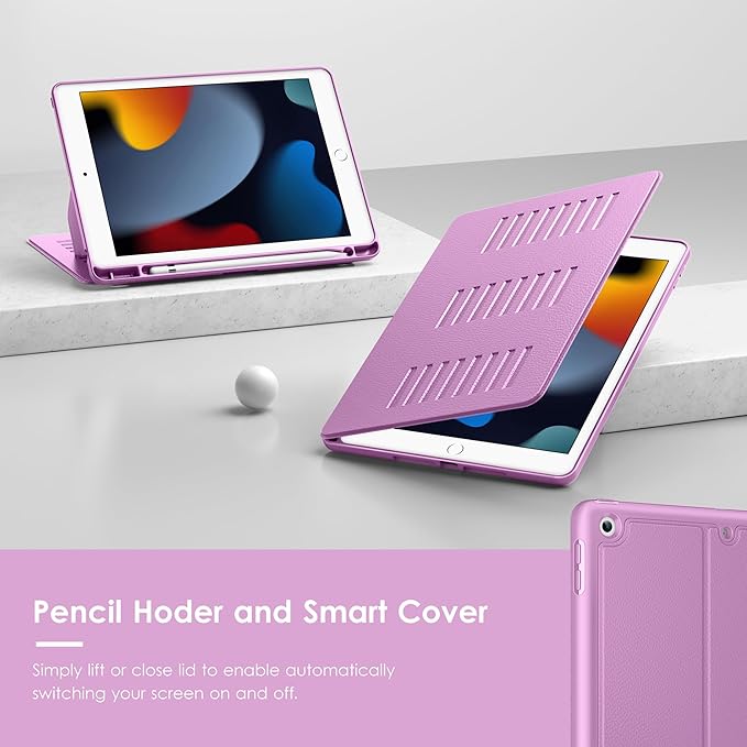 VIKESI Case for iPad 9th / 8th / 7th Generation 10.2 inch (2021/2020/2019 Released)Multiple Angles Magnetic Stand CoverShockproof BackPencil Holderand Auto Sleep/WakePurple