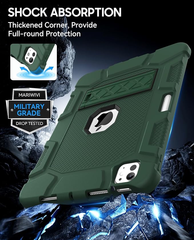 Case for iPad Pro 11 Inch Case (M5 2025/ M4 2024) with Pencil Holder Built-in Stand Military Grade Shockproof Protective Cover for iPad Pro 11 (Dark Green)