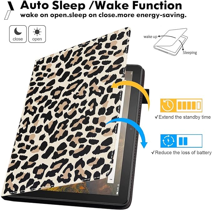 Case for Amazon Kindle Fire HD 10 &amp Fire HD 10 Plus Tablet (11th Generation 2021 Release) Premium PU Leather Stand Cover with Smart Auto Wake Leopard Print