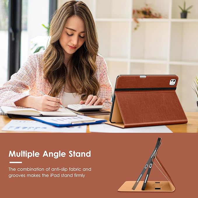 VIKESI Case for iPad Pro 13-inch M5 or M4 Released in 2025 or 2024 Leather Stand Cover with Apple Pencil Holder Auto Wake/Sleep Multiple Viewing Angles Built in Hand Strap &amp PocketBrown