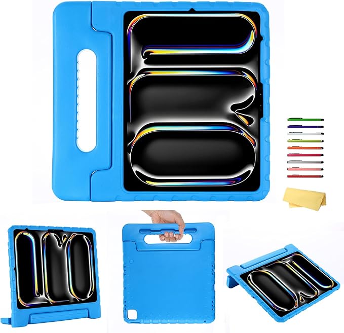 Kids Case for iPad Air 13-inch M3/M2 &amp iPad Pro 13 inch Case M5/M4 (2025/2024) with Pencil Holder/Kickstand Lightweight Convertible Handle Stand EVA Shockproof Rugged Protective Cover Blue