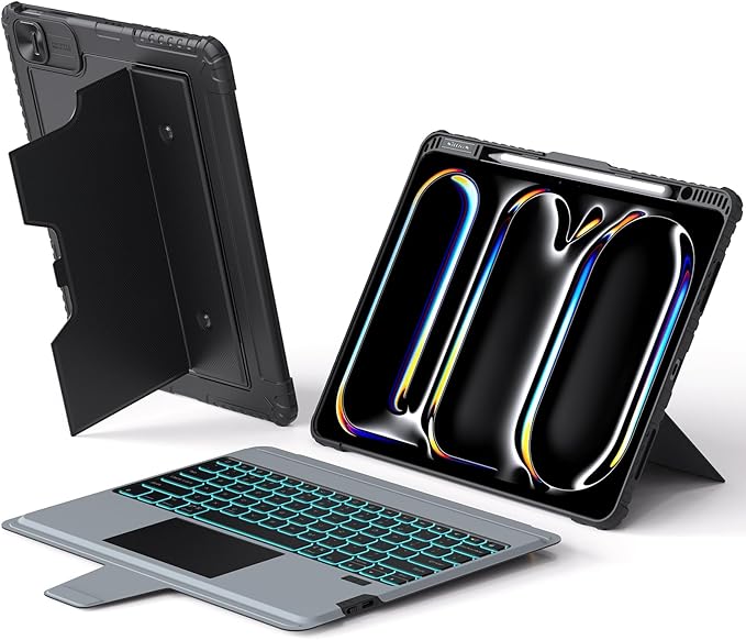 Nillkin Keyboard Case for iPad Pro 13 Inch(M5/M4 2025/2024) Detachable Backlit Keyboard with Multi-Touch Trackpad Stand with Portrait &amp Landscape ModesPencil Holder&ampCamera Cover Rugged Pr