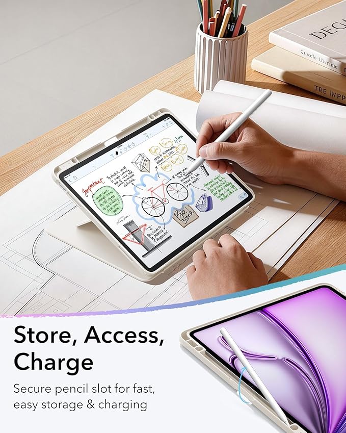 ESR for iPad Air 13 Inch Case M4/M3/M2 (2026/2025/2024) Vertical Stand Cover Multi Stand Angles Ultra-Stable Case with Pencil Holder Flip Series Starlight
