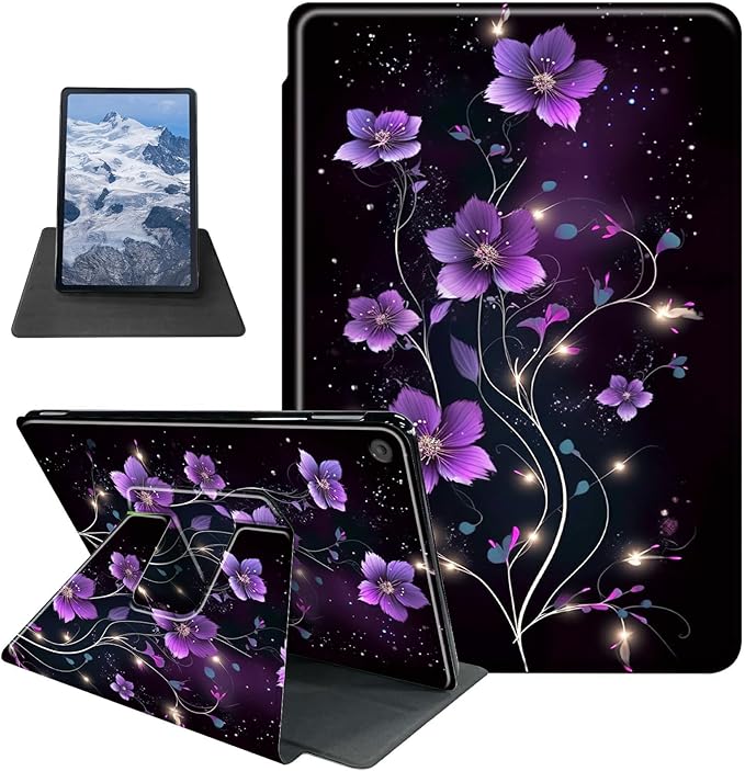 Case for iPad 10.2 Case iPad 9th/iPad 8th/iPad 7th Generation 2021/2020/2019 Purple Flower Theme 360 Degree Rotating Stand Protective Cover with Auto Sleep/Wake for iPad 10.2 Tablet
