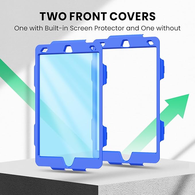 SEYMAC for iPad 9th/8th/7th Generation Case 10.2 2021-2019 Full-Body Shockproof Heavy Duty Protective Case with Screen Protector Rotating Stand/Handle/Shoulder Strap for iPad 10.2 Black/Blue
