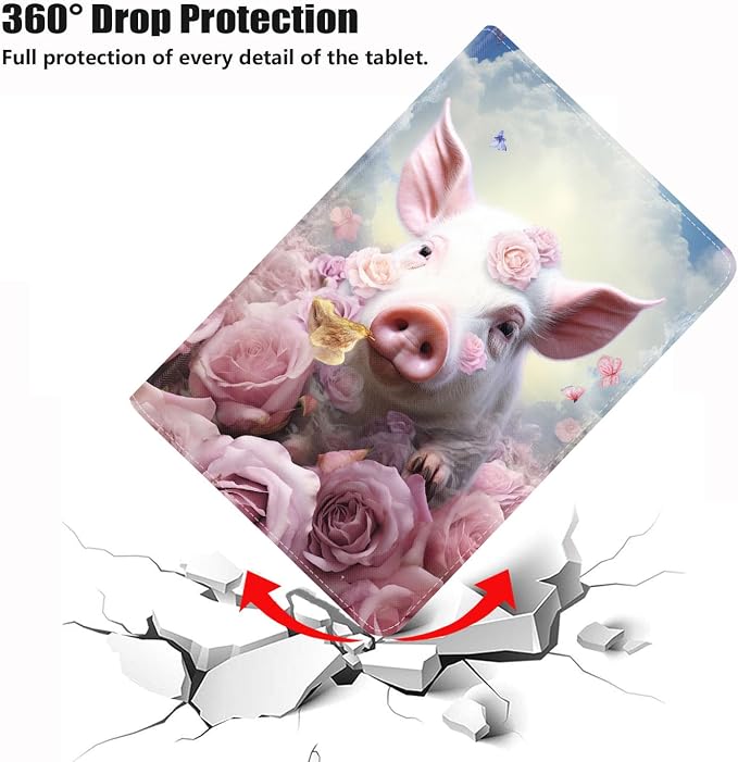 Cute Pig and Pink Rose