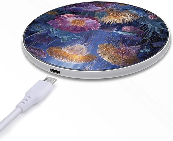 Anemone Deep Sea Jellyfishs Fast Portable Charger 10W Funny Graphic Phone Charging Pad with USB Cable