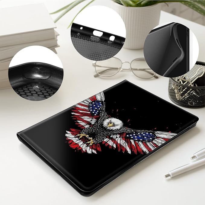 Case for All-New 7 Kindle Paperwhite 12th Gen 2024 &amp Kindle Colorsoft Signature EditionPU Leather Cover with Auto Sleep Wake FeatureAmerican Flag Eagle