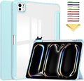 Folio Stand Case for iPad Pro 13 inch M4 (2024) with Clear Transparent Back &amp Soft TPU Shockproof Frame Cover [Pencil Holder] [Auto Sleep/Wake] Smart Lightweight Trifold Shell Sky Blue
